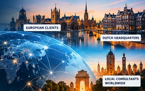 Netwerk tussen Europese klanten, ons Nederlandse hoofdkantoor, lokale consultants en Aziatische delivery partners